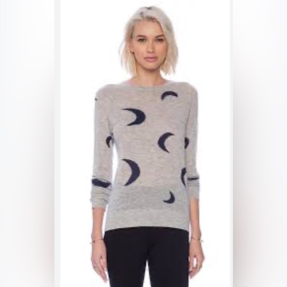 Equipment Cashmere  Sloane Moon Intarsia Crew Neck Light Heather Grey Navy Small - Picture 1 of 7